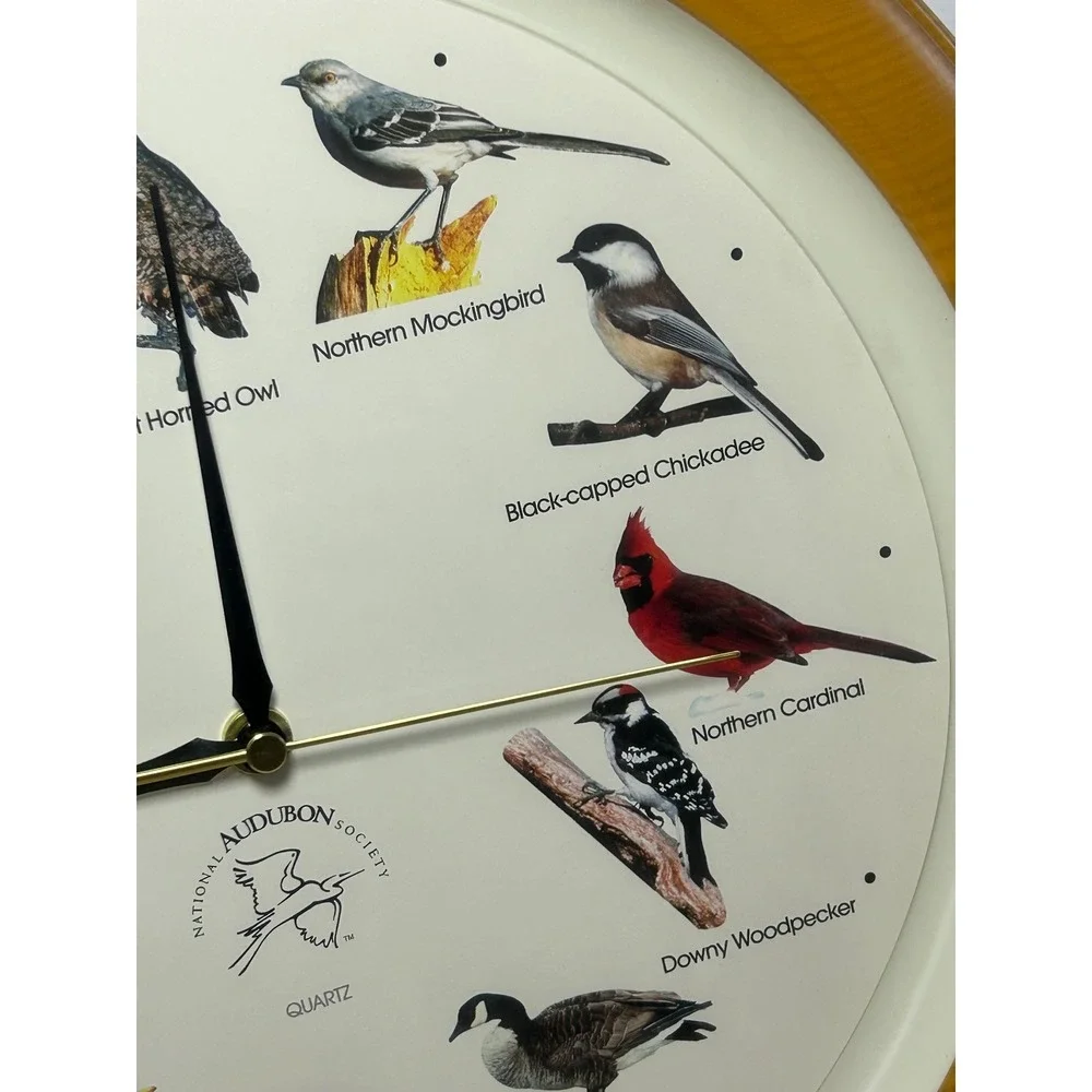 National Audubon Society Singing Bird Wall Clock Wood Frame Quartz SW5 13 Inch